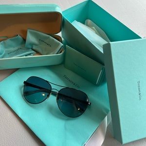 Tiffany & Co Blue & Gunmetal Aviators With Crystals
